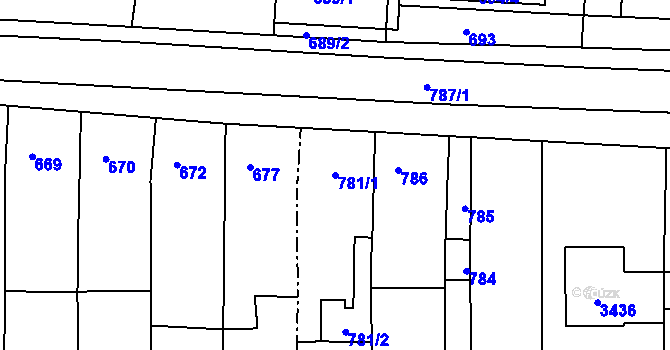 Parcela st. 781/1 v KÚ Vrchoslavice, Katastrální mapa