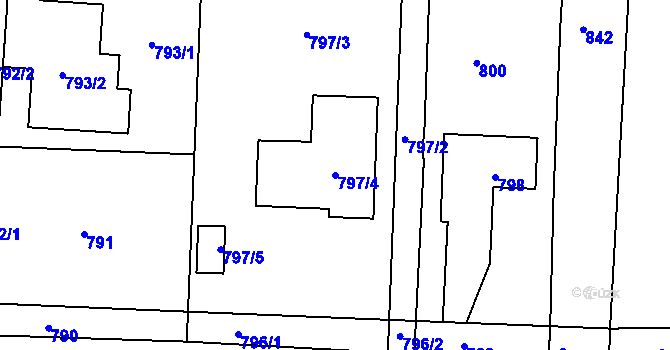 Parcela st. 797/4 v KÚ Vrchoslavice, Katastrální mapa