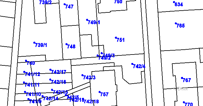 Parcela st. 749/3 v KÚ Vrchoslavice, Katastrální mapa