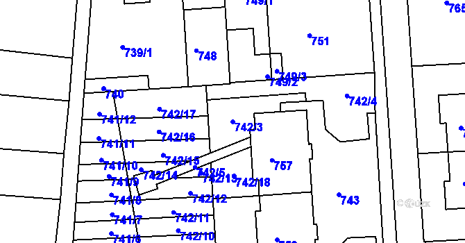 Parcela st. 742/3 v KÚ Vrchoslavice, Katastrální mapa