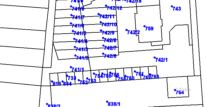 Parcela st. 742/6 v KÚ Vrchoslavice, Katastrální mapa