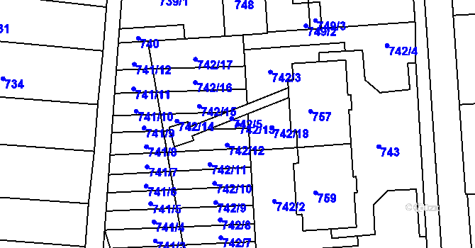 Parcela st. 742/13 v KÚ Vrchoslavice, Katastrální mapa