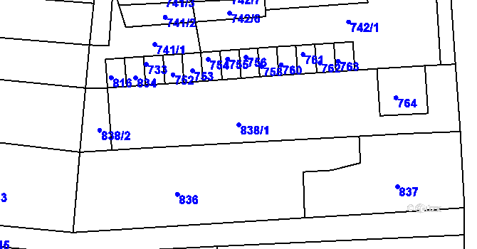 Parcela st. 838/1 v KÚ Vrchoslavice, Katastrální mapa