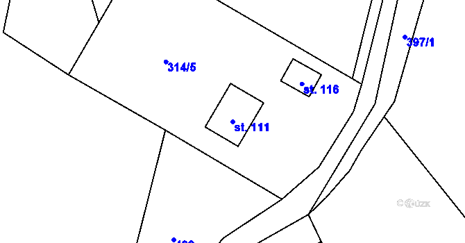 Parcela st. 111 v KÚ Vrchotice, Katastrální mapa