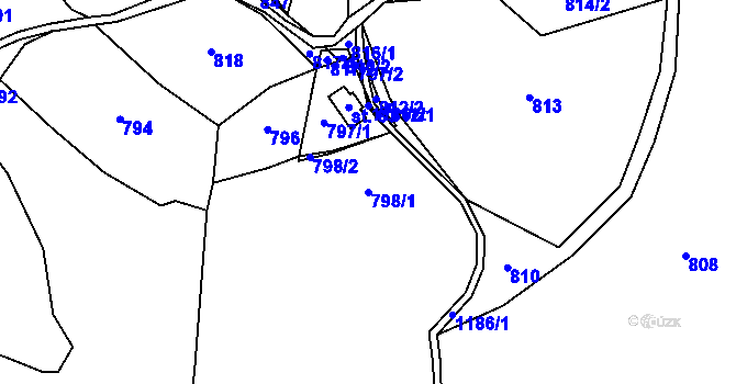 Parcela st. 798/1 v KÚ Vrchotice, Katastrální mapa