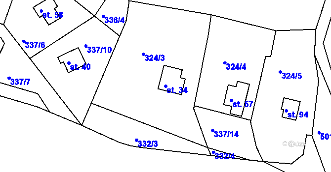 Parcela st. 34 v KÚ Manělovice, Katastrální mapa