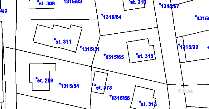 Parcela st. 1315/65 v KÚ Vrchotovy Janovice, Katastrální mapa