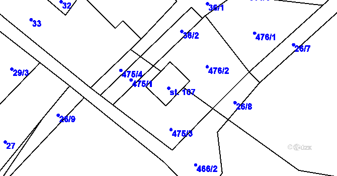 Parcela st. 107 v KÚ Vrchovany, Katastrální mapa