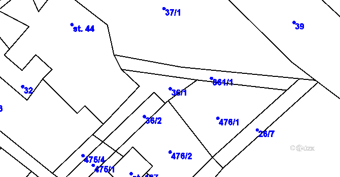 Parcela st. 36/1 v KÚ Vrchovany, Katastrální mapa