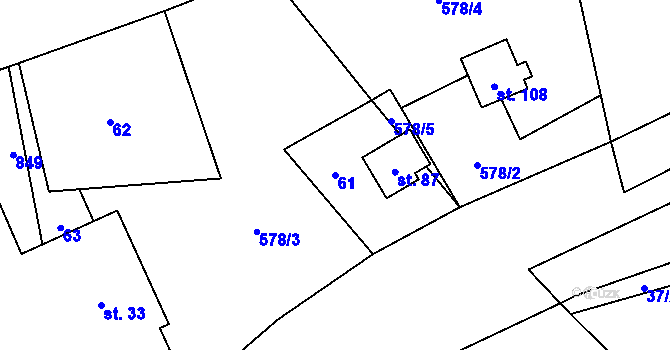 Parcela st. 61 v KÚ Vrchovany, Katastrální mapa