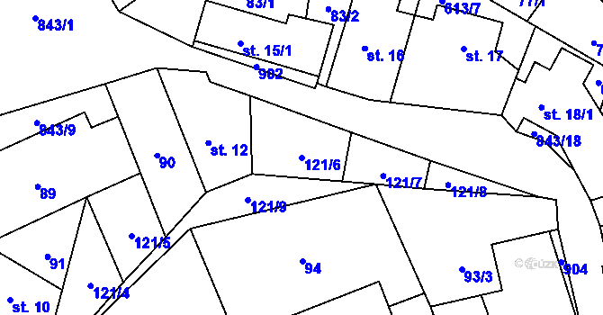 Parcela st. 121/6 v KÚ Vrchovany, Katastrální mapa