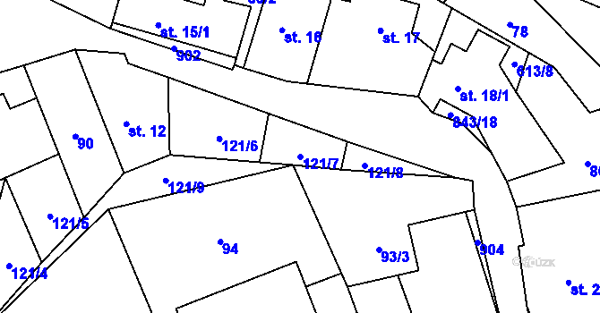 Parcela st. 121/7 v KÚ Vrchovany, Katastrální mapa