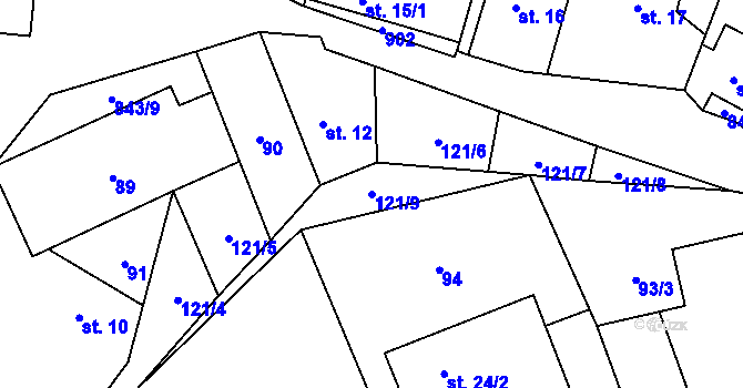 Parcela st. 121/9 v KÚ Vrchovany, Katastrální mapa