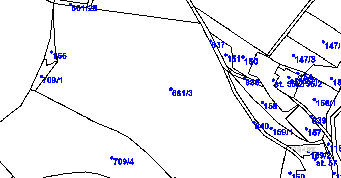 Parcela st. 661/3 v KÚ Vrchovany, Katastrální mapa