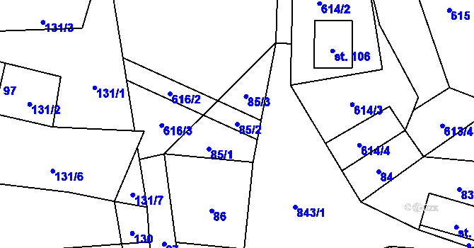 Parcela st. 85/2 v KÚ Vrchovany, Katastrální mapa