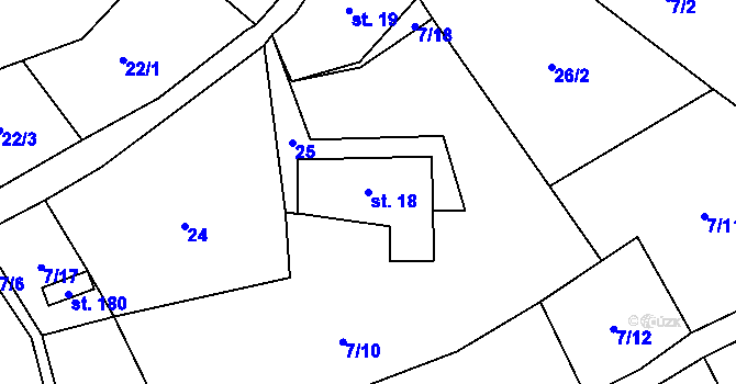Parcela st. 18 v KÚ Vrchovina, Katastrální mapa