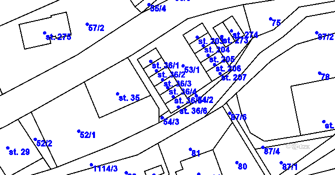 Parcela st. 36/4 v KÚ Vrchovina, Katastrální mapa