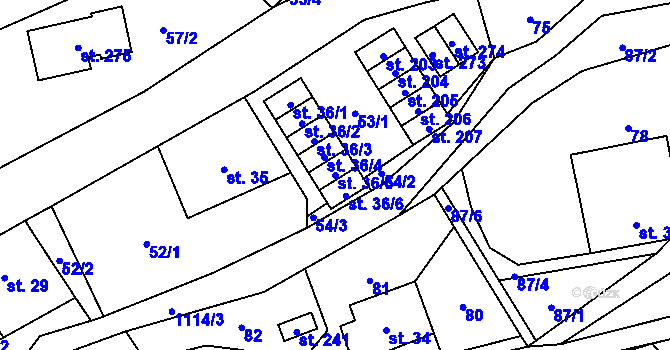 Parcela st. 36/5 v KÚ Vrchovina, Katastrální mapa