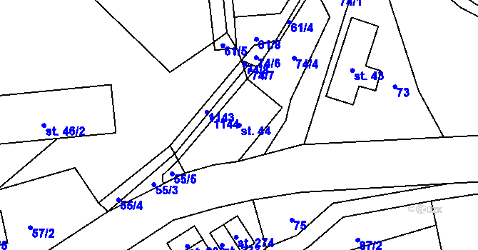 Parcela st. 44 v KÚ Vrchovina, Katastrální mapa