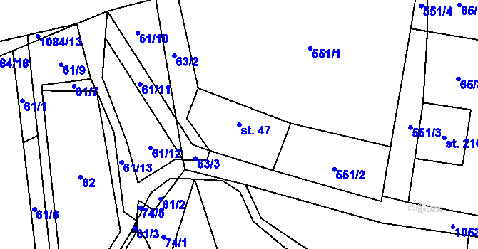 Parcela st. 47 v KÚ Vrchovina, Katastrální mapa