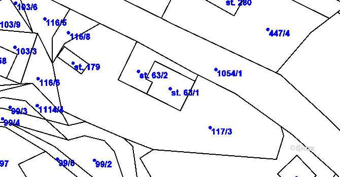 Parcela st. 63/1 v KÚ Vrchovina, Katastrální mapa