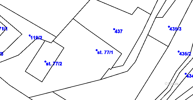 Parcela st. 77/1 v KÚ Vrchovina, Katastrální mapa