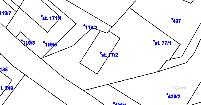 Parcela st. 77/2 v KÚ Vrchovina, Katastrální mapa