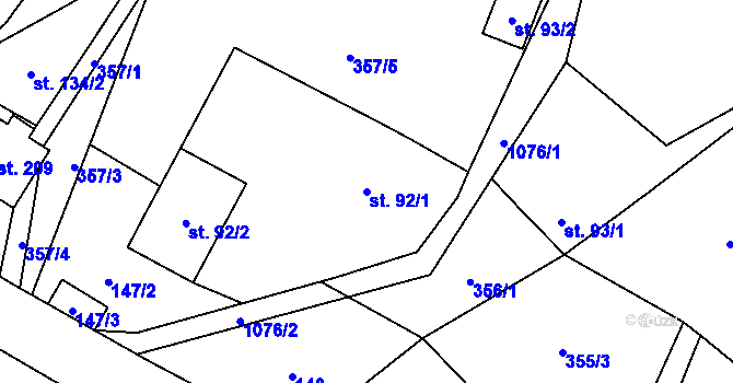 Parcela st. 92/1 v KÚ Vrchovina, Katastrální mapa