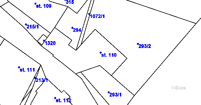 Parcela st. 110 v KÚ Vrchovina, Katastrální mapa