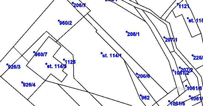 Parcela st. 114/1 v KÚ Vrchovina, Katastrální mapa