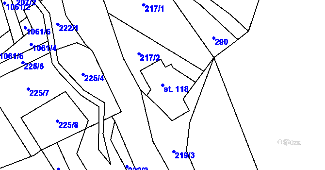 Parcela st. 118 v KÚ Vrchovina, Katastrální mapa