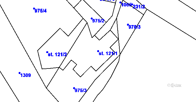 Parcela st. 121/1 v KÚ Vrchovina, Katastrální mapa