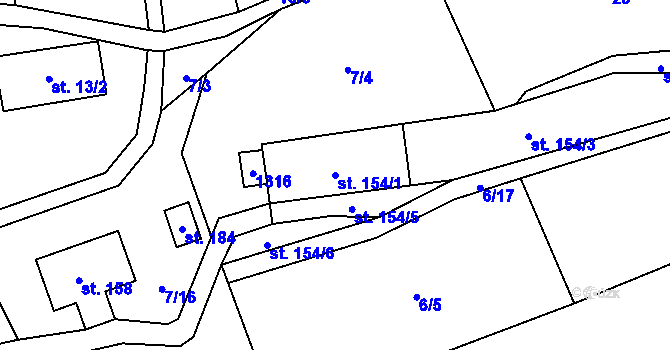 Parcela st. 154/1 v KÚ Vrchovina, Katastrální mapa