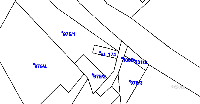 Parcela st. 174 v KÚ Vrchovina, Katastrální mapa