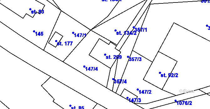 Parcela st. 209 v KÚ Vrchovina, Katastrální mapa