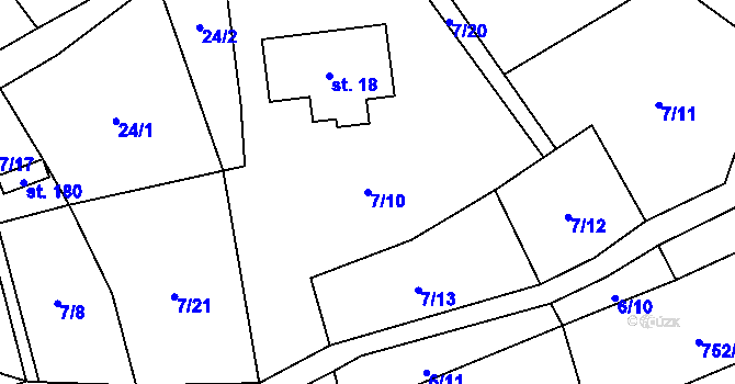 Parcela st. 7/10 v KÚ Vrchovina, Katastrální mapa