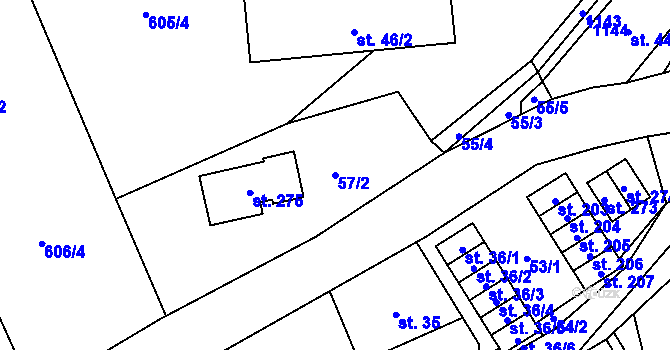 Parcela st. 57/2 v KÚ Vrchovina, Katastrální mapa