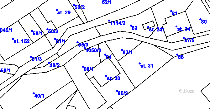 Parcela st. 84 v KÚ Vrchovina, Katastrální mapa