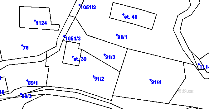 Parcela st. 91/3 v KÚ Vrchovina, Katastrální mapa