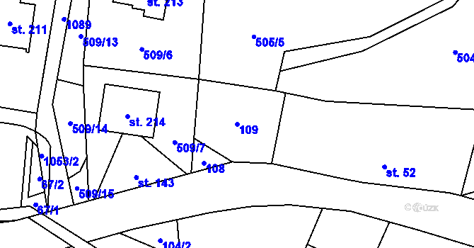 Parcela st. 109 v KÚ Vrchovina, Katastrální mapa