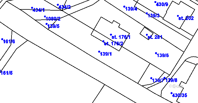 Parcela st. 139/1 v KÚ Vrchovina, Katastrální mapa