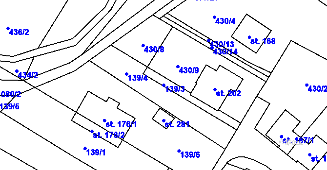 Parcela st. 139/3 v KÚ Vrchovina, Katastrální mapa