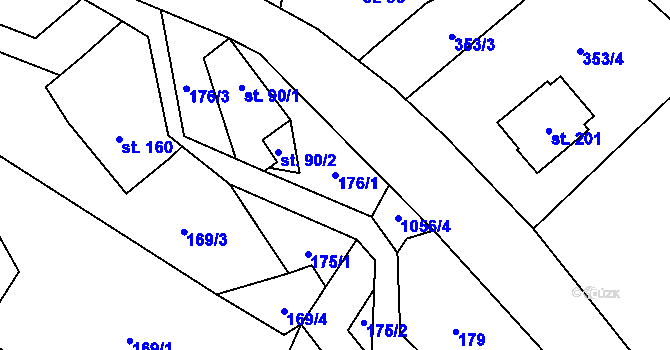 Parcela st. 176/1 v KÚ Vrchovina, Katastrální mapa