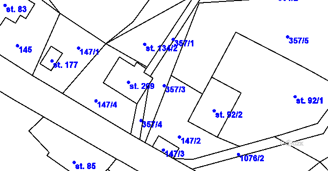 Parcela st. 357/3 v KÚ Vrchovina, Katastrální mapa
