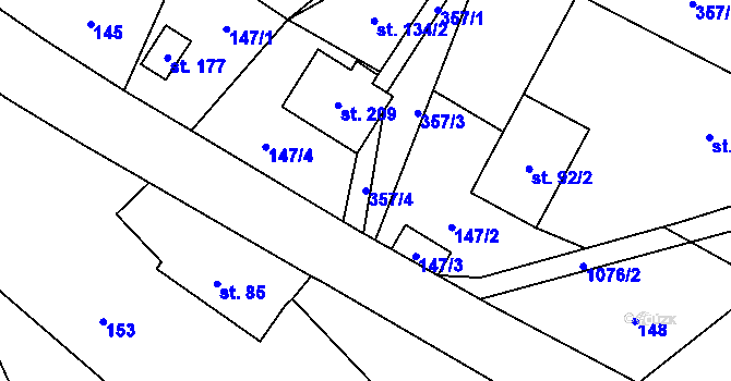 Parcela st. 357/4 v KÚ Vrchovina, Katastrální mapa