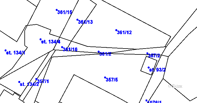 Parcela st. 361/2 v KÚ Vrchovina, Katastrální mapa