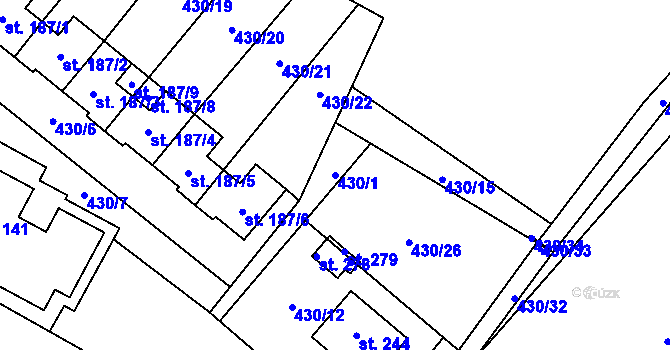 Parcela st. 430/1 v KÚ Vrchovina, Katastrální mapa