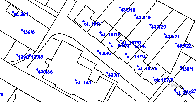 Parcela st. 430/6 v KÚ Vrchovina, Katastrální mapa