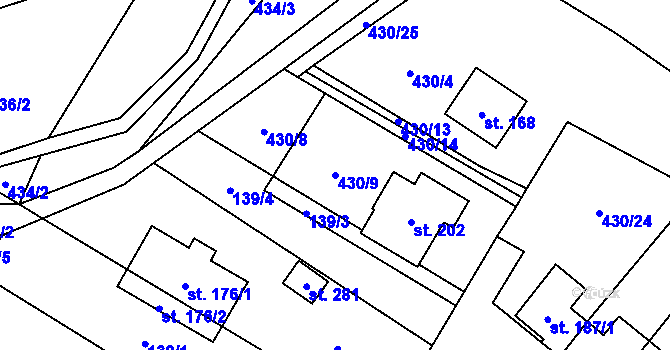 Parcela st. 430/9 v KÚ Vrchovina, Katastrální mapa