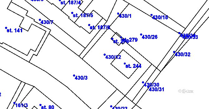 Parcela st. 430/12 v KÚ Vrchovina, Katastrální mapa